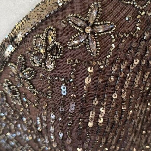 MAC DUGGAL 9089 CAP SLEEVE SWEETHEART NECKLINE BEADED CHARCOAL BROWN GOWN  sz 2‎ - Picture 8 of 10